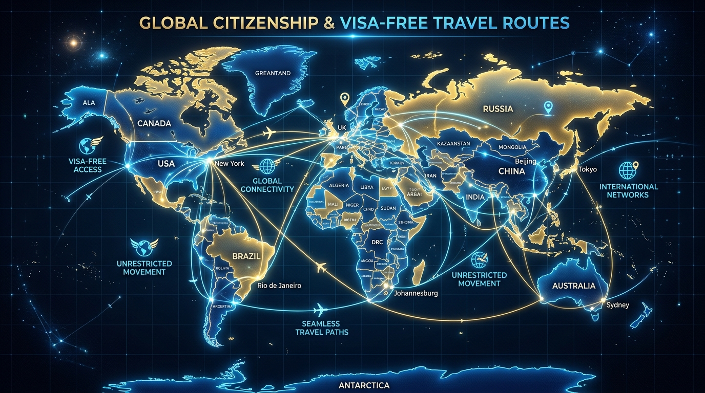 World map showing visa-free countries accessible with dual citizenship